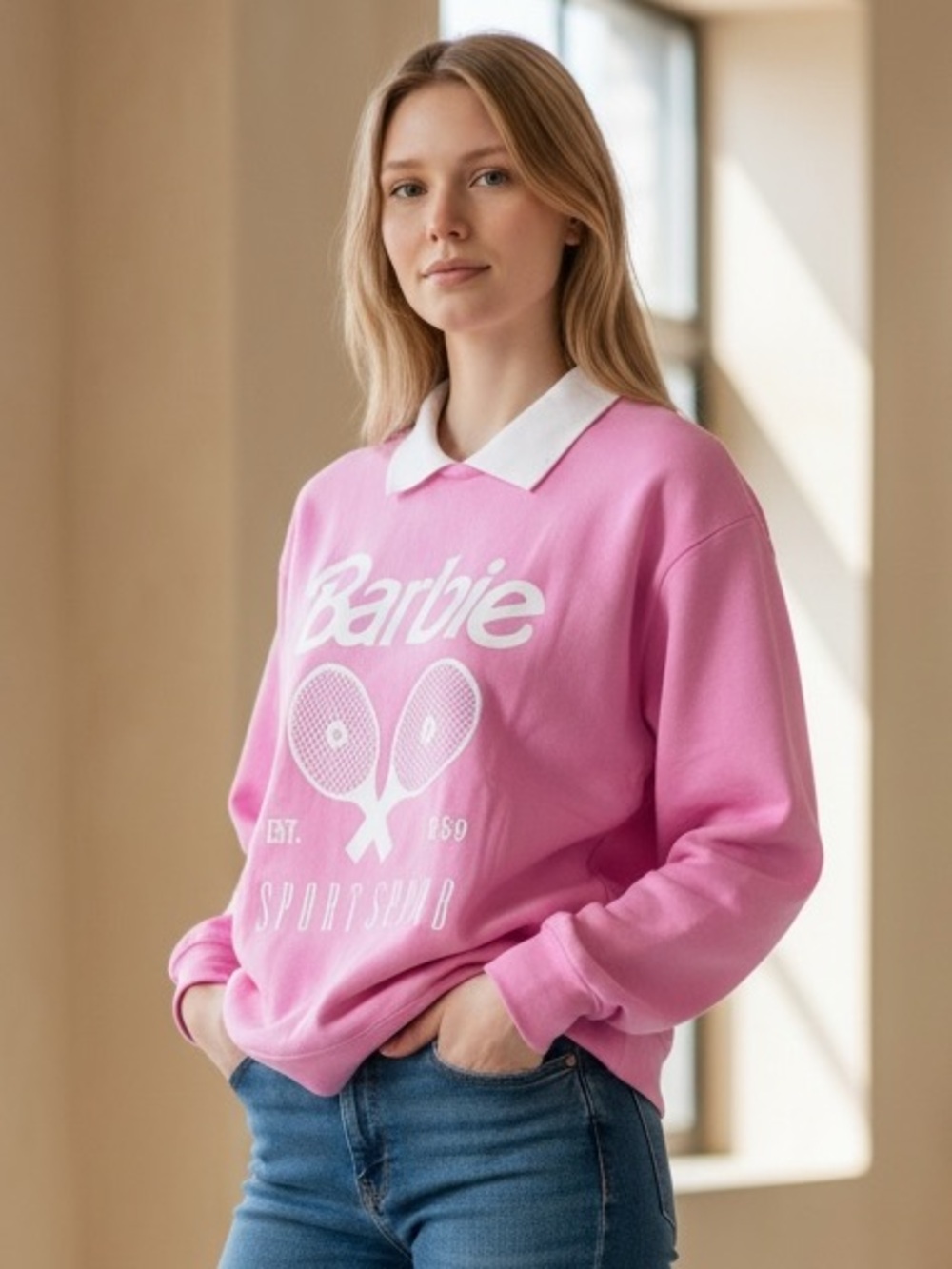 Rare Barbie Graphic Pink Collar Sweatshirt - Picture 1 of 11